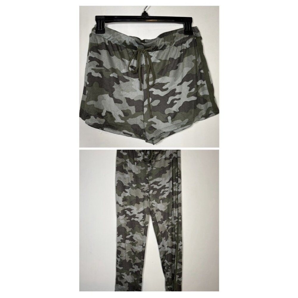 LUCKY BRAND Green Camo Lounge Pajama Bundle Shorts & Pants Soft Comfy Size Small